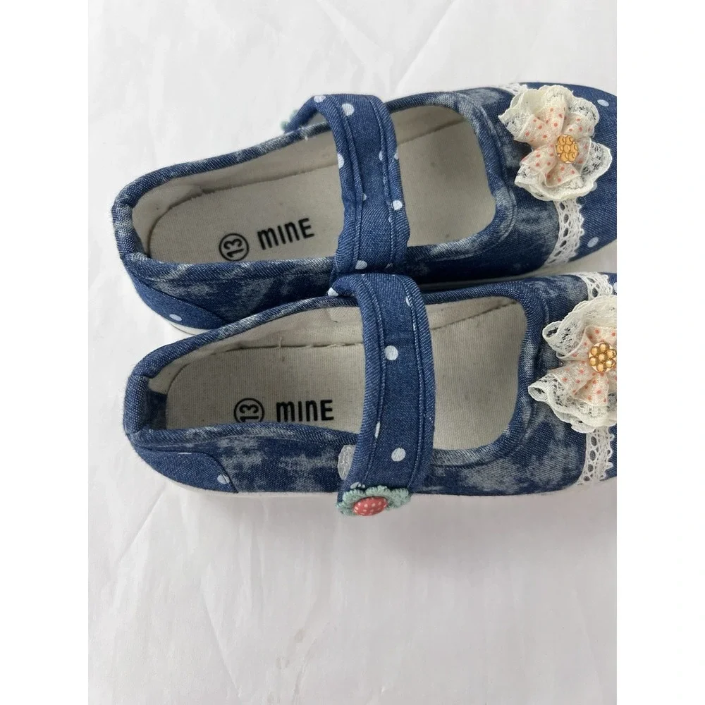 Mine Denim Mary Jane Girll's Polka Dot Shoes And Socks Size 13